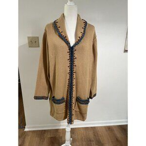NWOT Vintage  Storybook Knits Navajo Tan Cardigan Full-Zip Long Sleeves